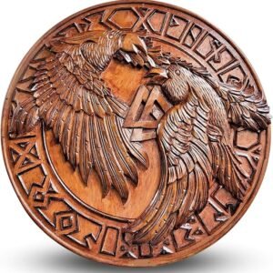 Hugin & Munin Viking Shield – Authentic Wooden Battleworn Decor