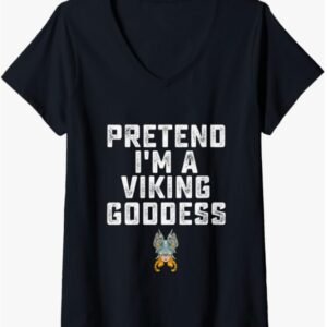 Viking Goddess V-Neck Tee – Playful Norse Mythology Streetwear for Women